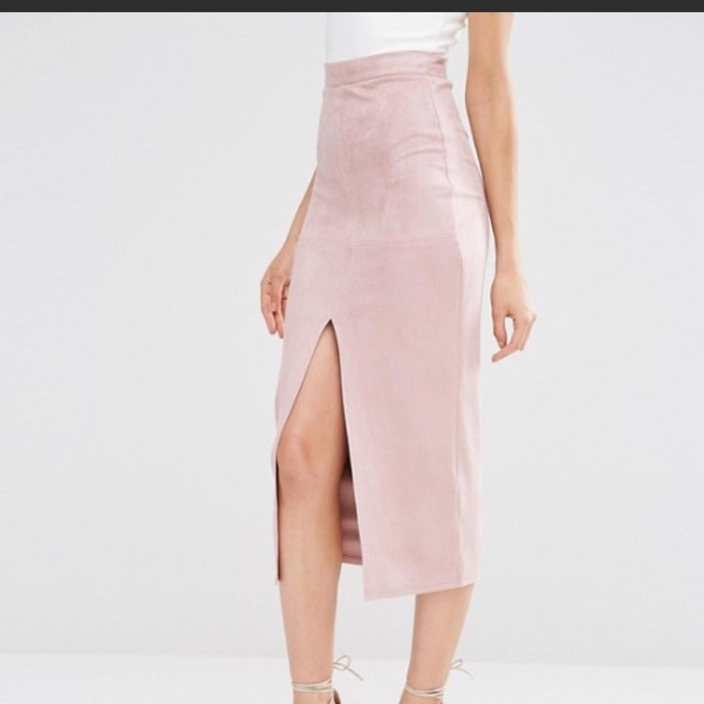 Missguided Tall Split Faux Suede Midi Skirt